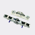 Besam SL500 sliding door carriage kit and mounting plate, angled view showing roller assembly and zinc-plated bracket