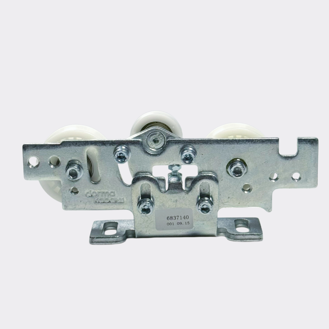 ES200 track wheels installation on Dorma sliding door rail carriage