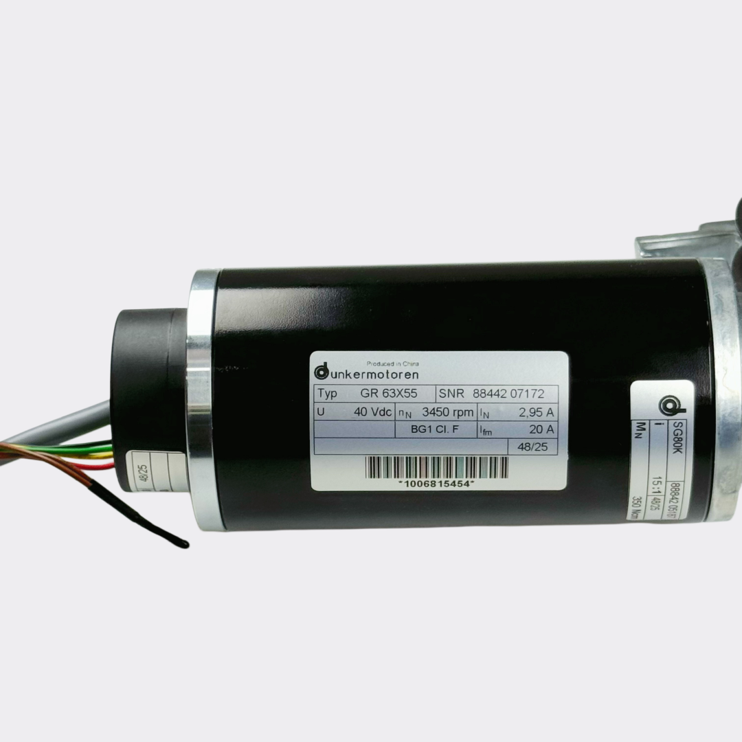 GEZE ECdrive sliding door motor with Dunkermotoren GR 63X55 nameplate, 40 VDC, 3450 rpm, SNR 88442 07172