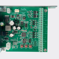 Top view of the SLA-GP2 automatic door control board with capacitors, MCU and pluggable terminal strip