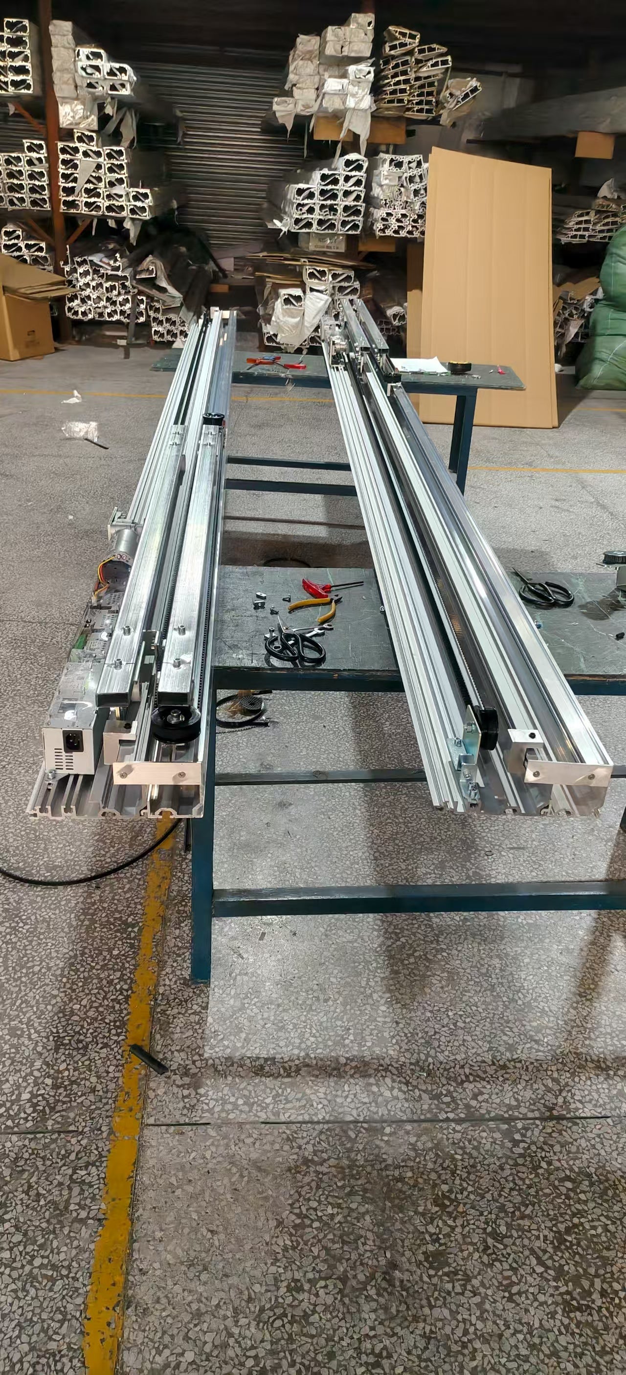 Two finished telescopic sliding door kits ready for dispatch